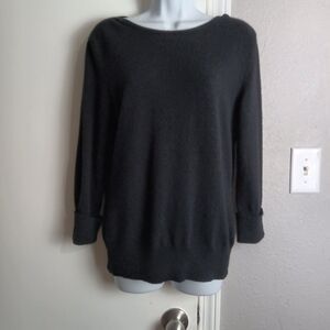 Prive Cashmere Sweater Womens Large Black Crewneck Pullover Knit Button Cuff Top